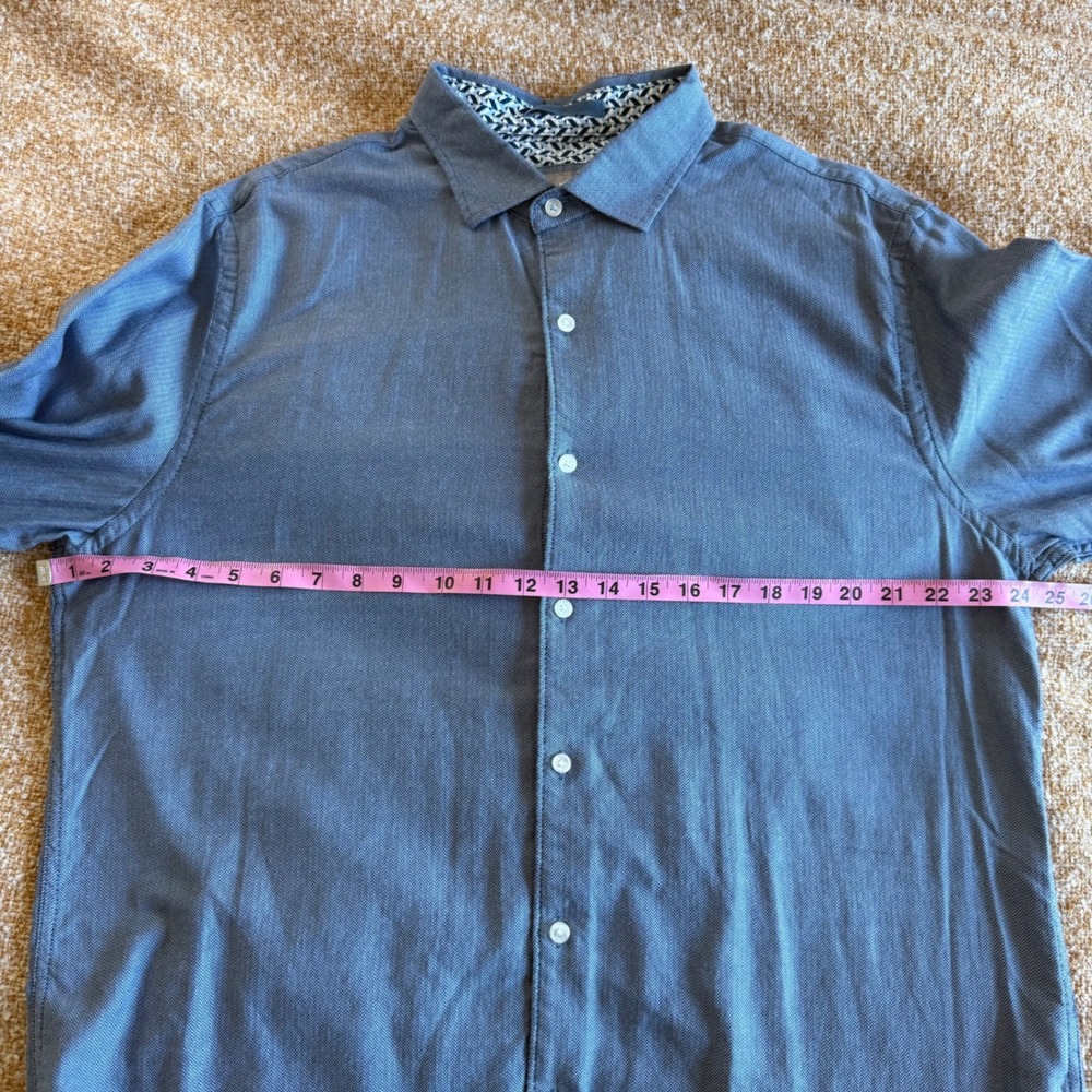 Ted Baker Mens XL Blue Herringbone Long Sleeve Button Down Shirt Formal Business - Picture 5 of 6